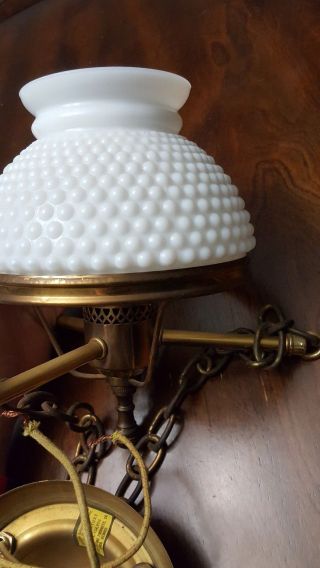 Vintage White Milk Glass Hobnail Hanging Lamp Chandelier 3