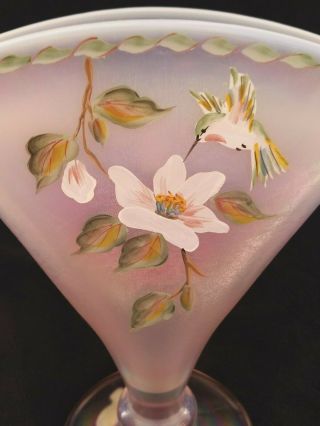 1996 Fenton Floral Hummingbird Pink Opalescent Carnival Fan Vase Numbered 725 6