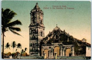 Nata,  Panama Postcard Nata Church " Oldest In Panama " Building View