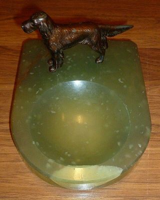Large Antique Bronze Onyx Irish English Setter Dog Desk Caddy