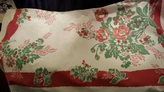 Vintage Tablecloth,  Cotton,  Bright Red/green On White Floral,  Fiatelle,  Vgc
