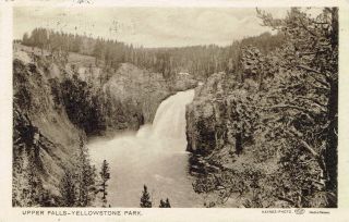 Vintage Upper Falls Yellowstone Park Brown Tone Postcard Wyoming 1909 Postmark