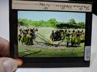 Colored Glass Magic Lantern Slide Dwf Fiji Native Men Warriors Fire Walkers Wow