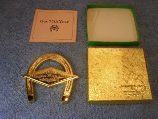 Rare Vtg Diamond Tool & Horseshoe Co Promo Paper Weight Display Gold 75th Anniv