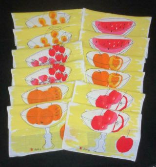 Set Of 12 Vintage Vera Neumann 10 " X 10 " Cotton Table Napkins - Assorted Fruits