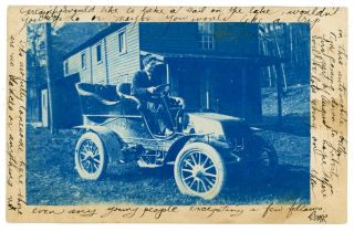 Woodford Ny - O&w Railroad Man - Rppc Cyanotype Postcard Nr Walton/sidney Center