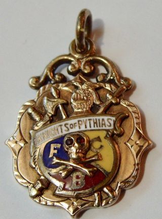 Knights Of Pythias Gold Filled Ruby Eyes Skull And Cross Bones Watch Fob