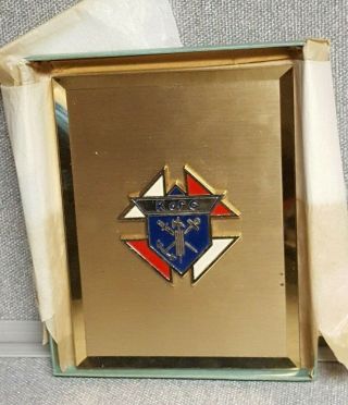 Vintage Knights Of Columbus Gold Metal Plaque For Desk Or Wall