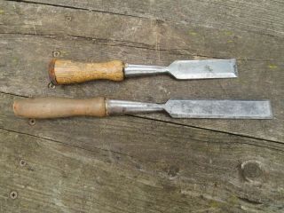 2 - Old Wood Carving Tools Vintage P S & W Co.  No.  1 Extra Bevel Edge Chisel Fulton