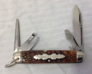 Early Hammer Brand Cuttlery Jigged Bone Army Knife