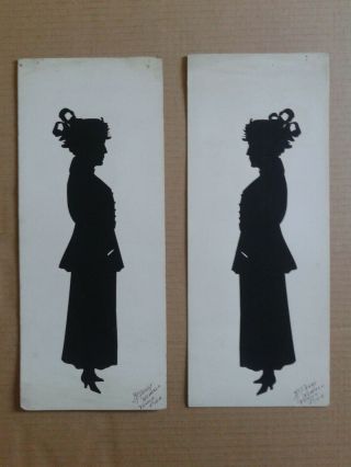 Peggy Newall,  English Artist,  Pair Silhouettes,  Signed On Venice Pier,  Calif.