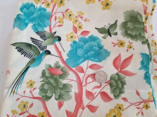 Vintage Fabric Cotton Butterflies Hummingbirds Flowers Large Print 6 Yds