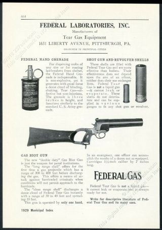 1929 Federal Tear Gas Hand Grenade Riot Gun Photo Unusual Vintage Trade Print Ad