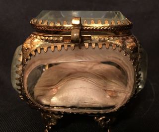 Antique Ormolu Beveled Glass Jewelry Gold Filigree Vanity Casket Trinket Box