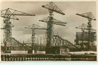 Rp Belfast Harland & Wolff Cranes Shipyard Northern Ireland Real Photo 1937