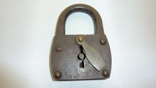 Vintage Bronze Padlock (no Key) Measures 5 " X 3 1/4 " Weights 1 1/2 Lb.