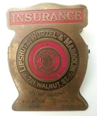 Antique Brass Advertising Etched Metal Paper Clip,  Insurance Co.  W/ Old Phone