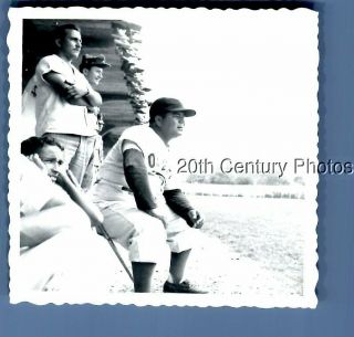 Found B&w Photo L_5414 Men In Baseball Uniforms Sitting By Field
