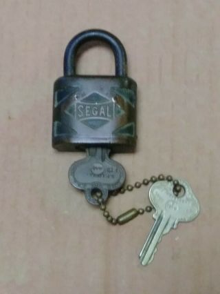 Vintage Segal Brass Padlock With 2 Keys Made In Usa Deco - Style
