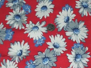 Full Vintage Feedsack: Red W/ Blue,  White And Gray Flowers