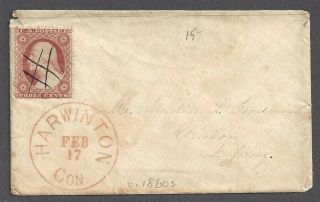 Harwinton,  Ct Red Cds & Pen Cancel On 65 Circa 1860s Ladies Cover To Nj