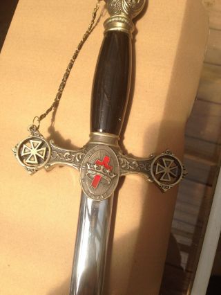37 " Masonic Templar Knight Sword In Black Handle " Engraved With Your Wording "