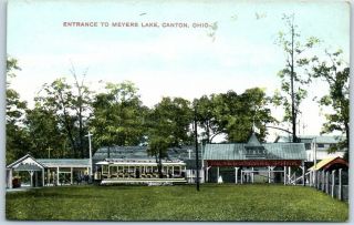 Canton,  Ohio Postcard " Entrance To Meyers Lake " N.  O.  T.  & L.  C.  Railway Depot 1910s