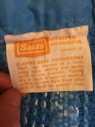 Vintage Sears Thermal Blankets Matching Pair Blue W White Twin 3