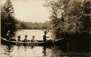 Rppc Kent,  Ct Girl Scout Camp Francis,  Girls In Canoe " The Lake " Connecticut Azo