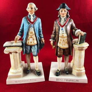 Vintage Masonic Porcelain Goebel George Washington And Ben Franklin Bookends