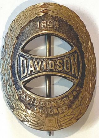 Antique Brass 1896 Davidson & Sons Rare Bicycle Chicago Pin Back