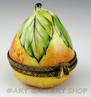 Limoges France Peint Main Handpainted Pear Fruit Trinket Box