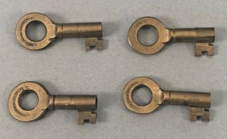 4 Small Vintage W.  Bohannan Brooklyn Ny Brass Hollow Barrel Padlock Keys