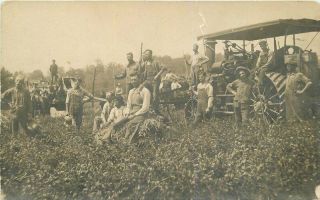 C1910 Farm Agriculture Steam Engine Tractor Occupation Workers Rppc Postcard