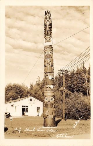 Rppc Chief Skowl Arm Totem Pole,  Ketchikan,  Alaska Native American 1941 Postcard