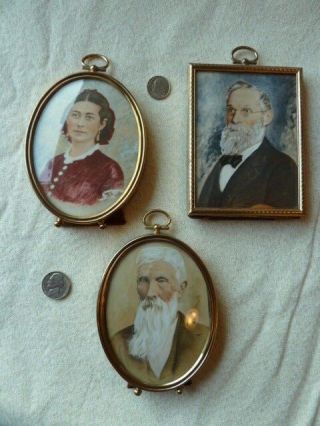 3 Antique Victorian Hand Tinted Photograph Curved Glass Frames