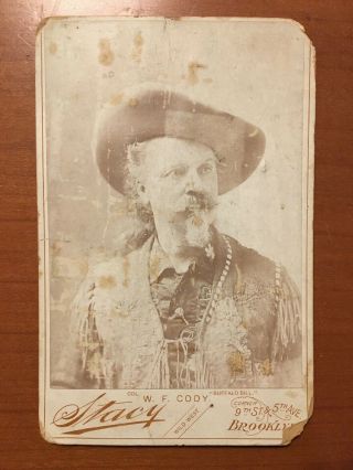 Antique W F Buffalo Bill Cody Cabinet Card Cdv Stacy Brooklyn Circa 1890s