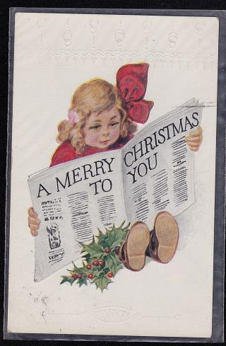 Antique Vintage Postcard A Merry Christmas To You 1921