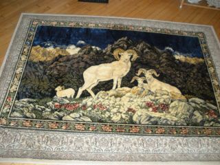 Vintage Tapestry Rug Wall Hanging Ram Cabin Decor 73 " X 49 " Vibrant Colors