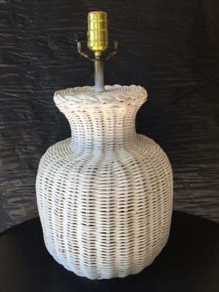 Classic White Wicker Table Lamp 21” High And 12” Wide No Shade