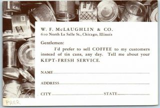 Chicago Coffee Advertising Postcard W.  F.  Mclaughlin & Co.  Inquiry Card C1940s