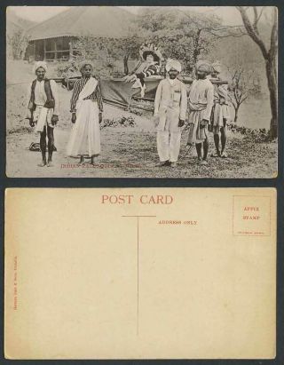 India Old Postcard Indian Palanquin,  Native Coolies Western Lady On Chair Ethnic