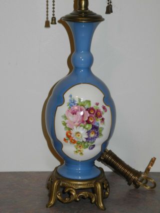 Antique Lenox China Blue And White Floral Decorated Lamp Black L Porcelain Mark