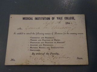 Antique Medical Institution Of Yale College Lecture Card Rare 1844