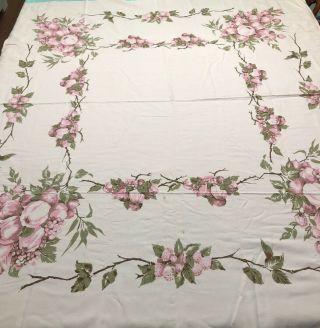 Vintage Table Cloth Printed 50’s Pale And Dark Rose California Prints Pretty