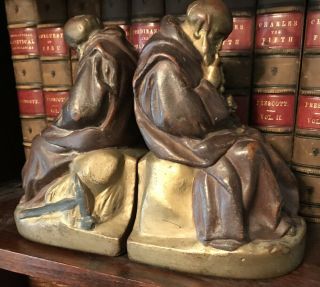 Antique Bronze Rosary Praying Monk Bookends