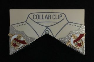 Masonic Shriner Collar Tip Set In Silver Plating With Gold Emblems (style 3)