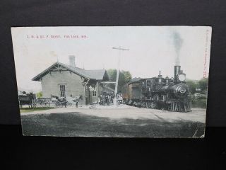 C.  M.  & St.  Paul Depot - Fox Lake Wi Postcard - Engine 763
