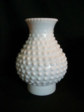 Vintage Milk Glass Hobnail Hurricane Lamp Chimney Beaded Top Globe Shade