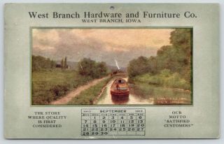 West Branch Iowa Hardware & Furniture Company Sept 1913 Calendar Adv Artist Pc
